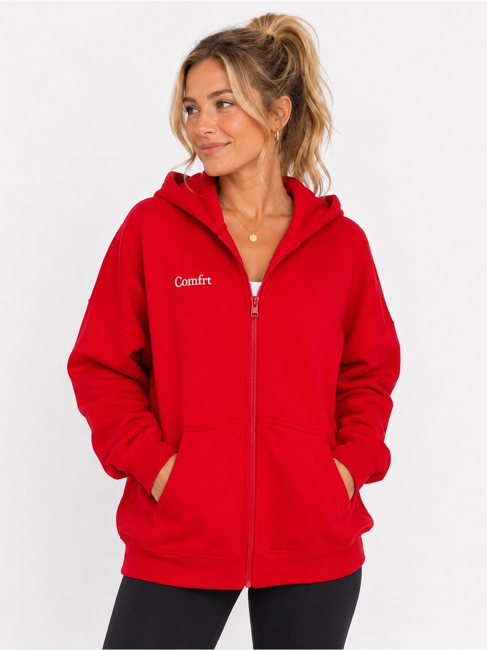 Comfrt Women's Red Full-Zip Hooded Sweatshirt-NWT - Picture 1 of 4